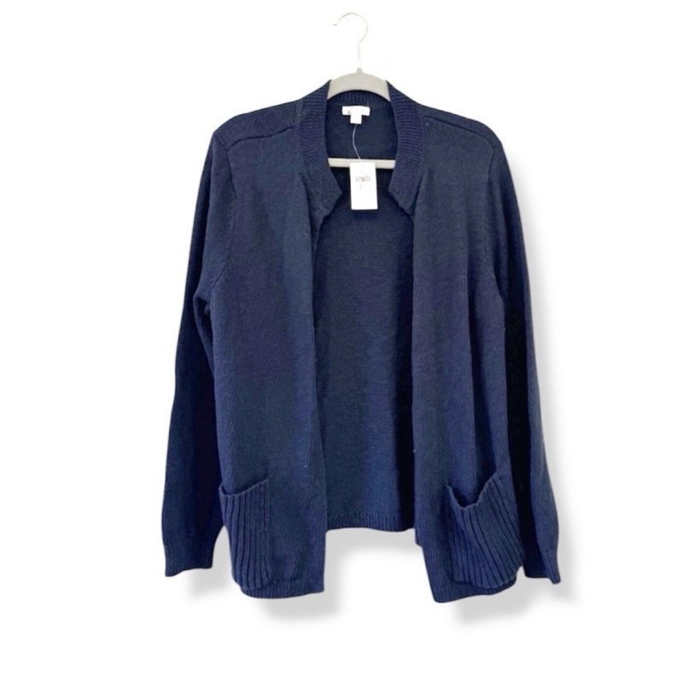 J Jill Organic Cotton Open Front Cardigan Women's Lg Navy Blue Lightweight NWT